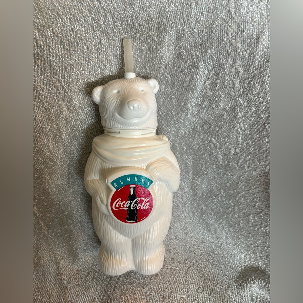 Vintage *Always Coca Cola* White Plastic Polar Bear Drinking Bottle &‎ Straw